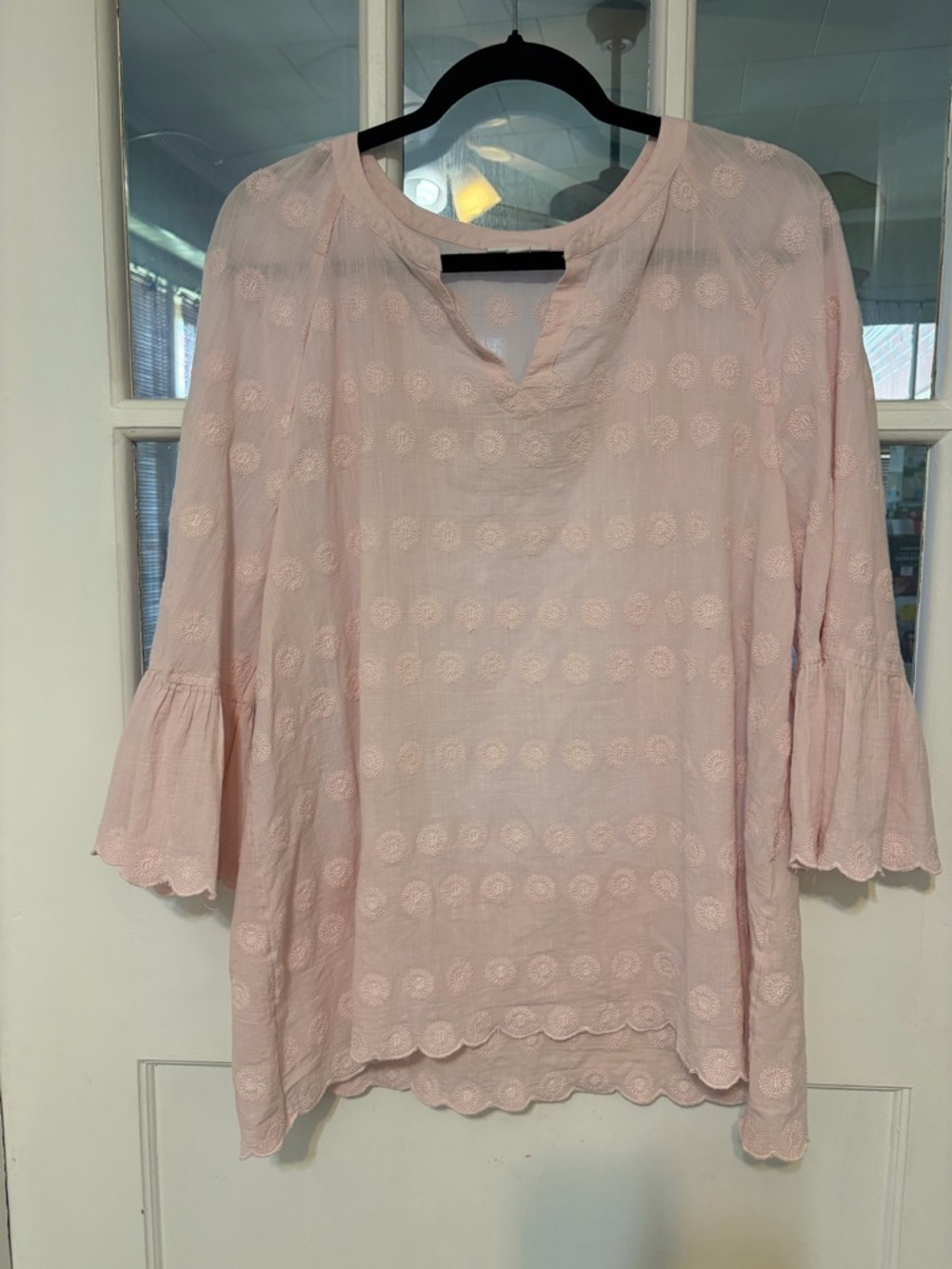 J. Jill Light Pink Embroidered Split-Neck Blouse